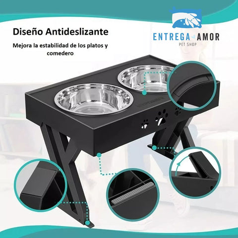 Comedero-bebedero Para Perros Altura Ajustable - Plato Acero